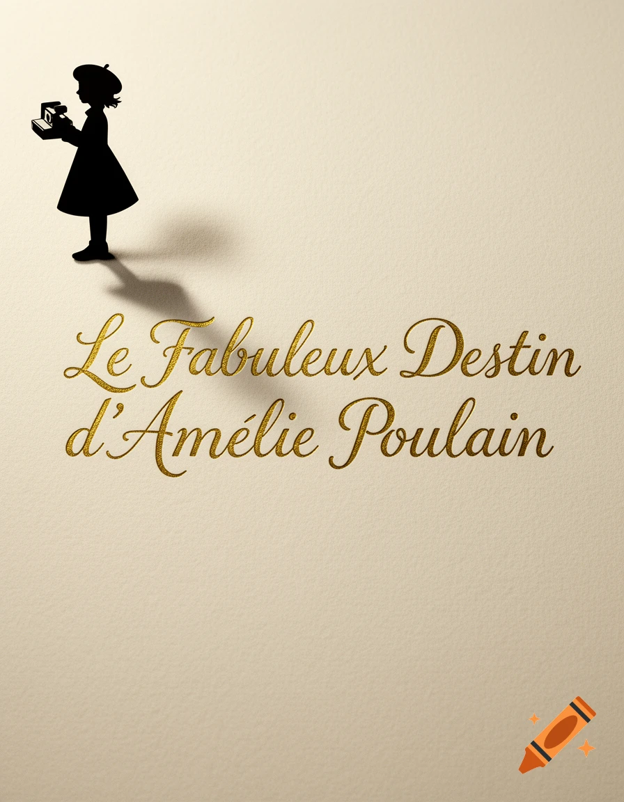 Minimalist book cover with black silhouette of a girl in a beret holding a camera, above golden script text on cream paper.
