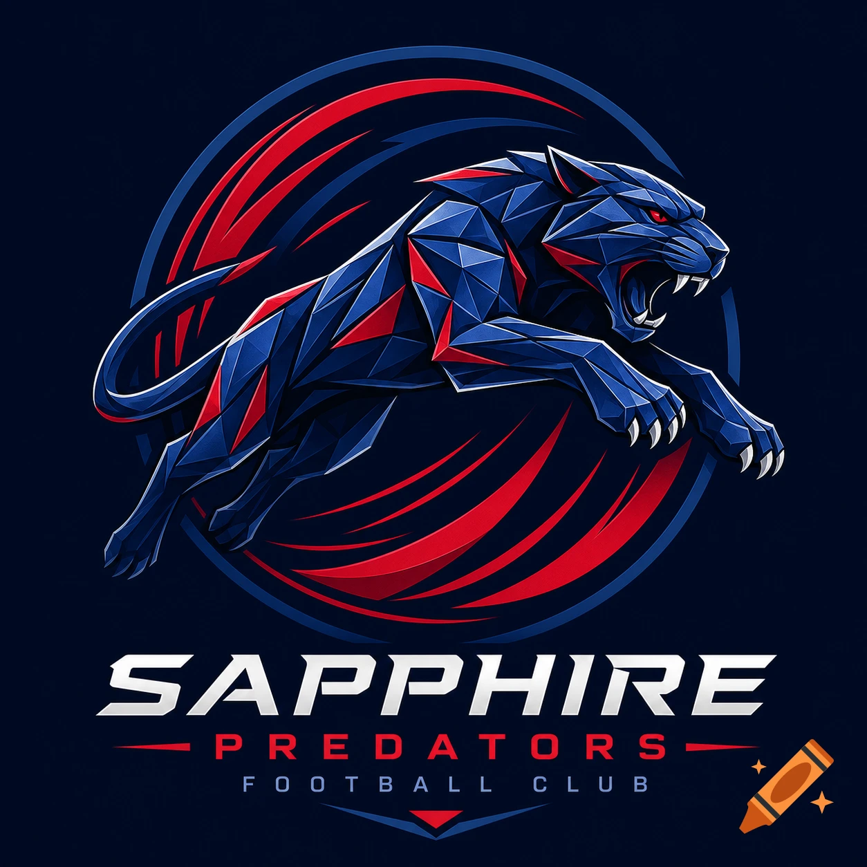 A stylized blue and red geometric panther logo, leaping within a circular design, with the text "SAPPHIRE PREDATORS FOOTBALL CLUB".