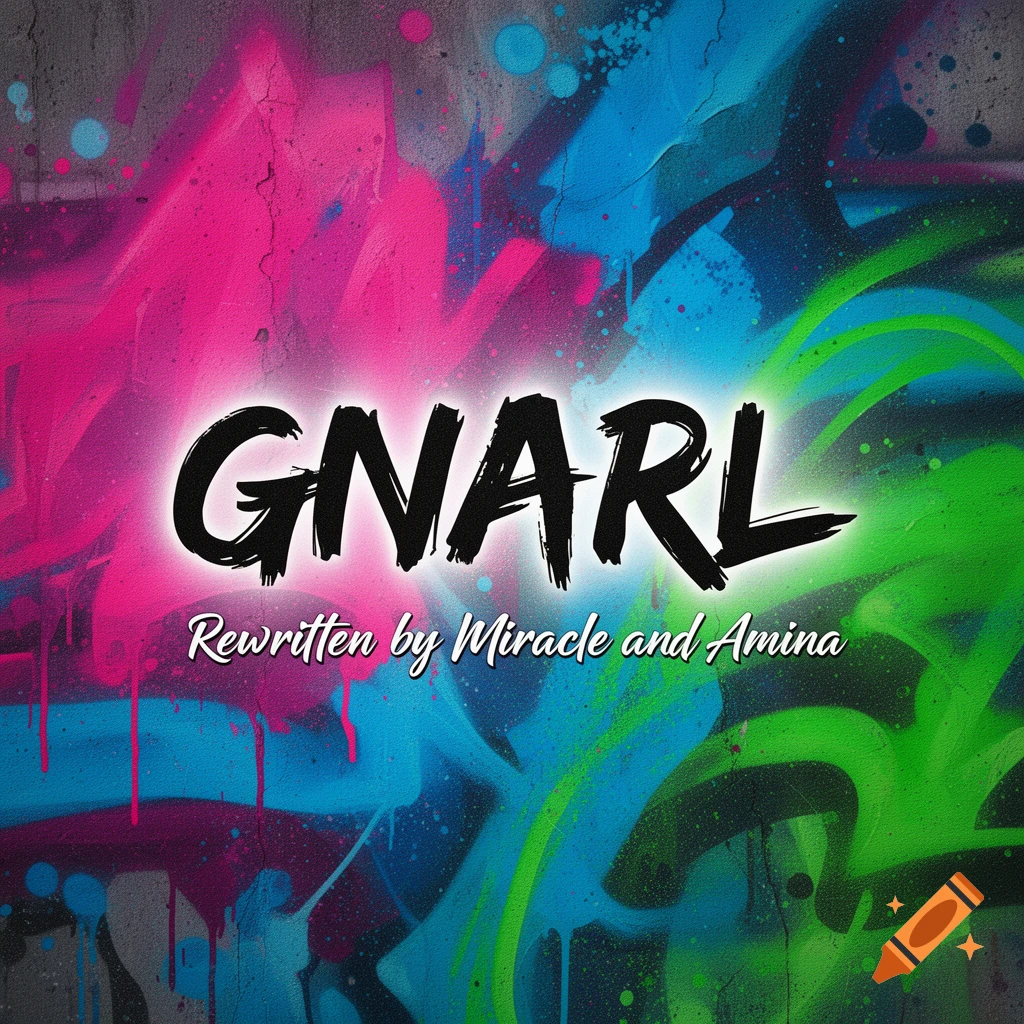 A vibrant graffiti-style song cover featuring the text 'GNARL' in bold, above 'Rewritten by Miracle and Amina'.