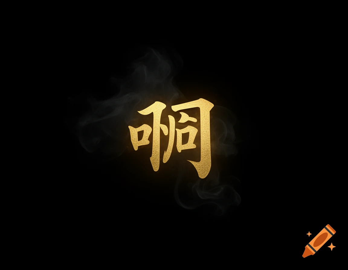Golden Chinese character '啊' (ā) glowing on a dark background with subtle smoke.