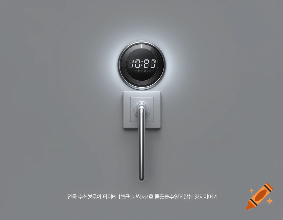 A minimalist device on a gray wall features a round digital timer displaying 10:23, glowing above a light switch with a silver lever.