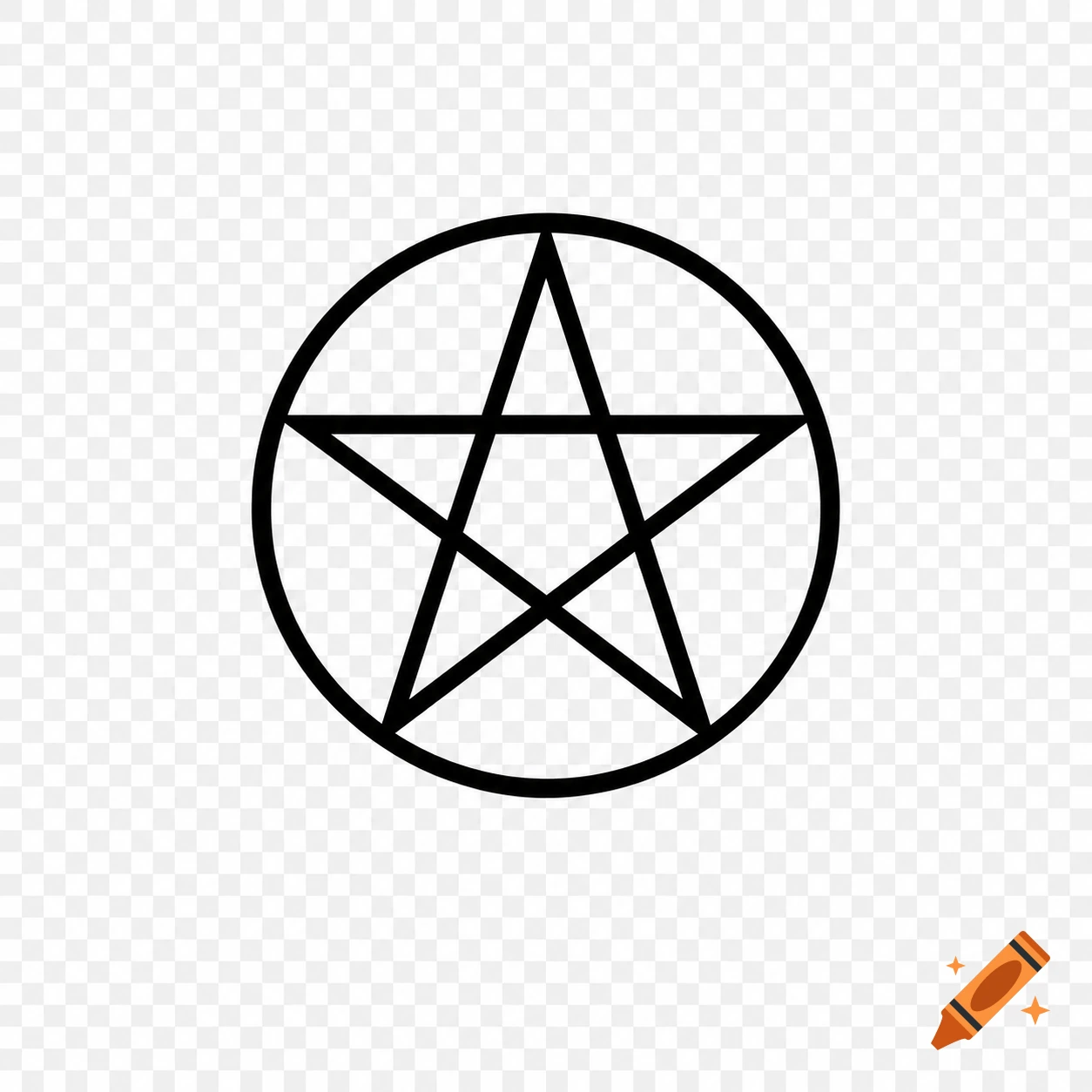 A black outline of a pentagram inside a circle on a transparent background.
