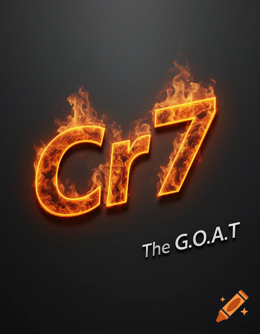 Stylized fiery 'Cr7' logo with 'The G.O.A.T' text below, set against a dark background.