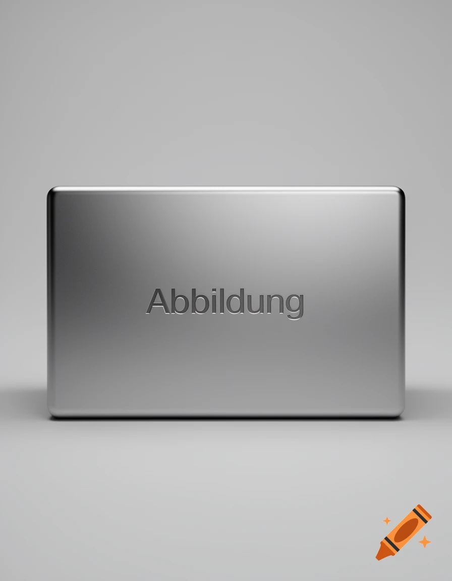 A silver metallic rectangular box with the word "Abbildung" embossed on its surface, centered against a plain gray background.