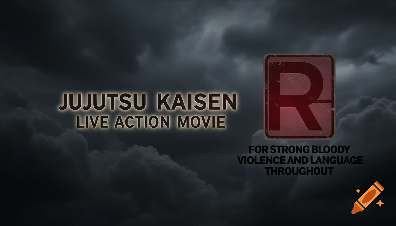 A concept movie poster for Jujutsu Kaisen Live Action Movie, with an R rating against a dark, cloudy sky.
