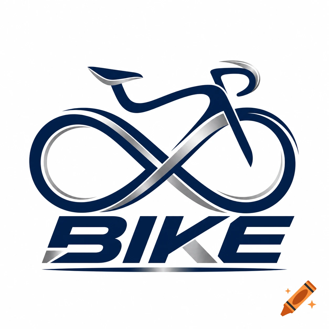 A stylized dark blue and silver bicycle logo with the word BIKE in a metallic gradient below it.