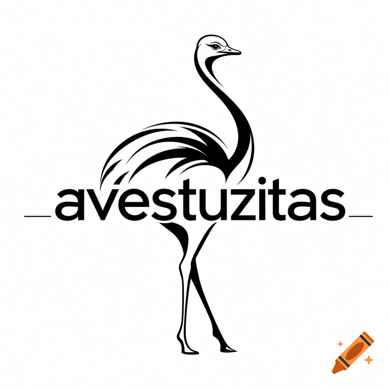 Black and white logo featuring a stylized ostrich above the word "avestuzitas".