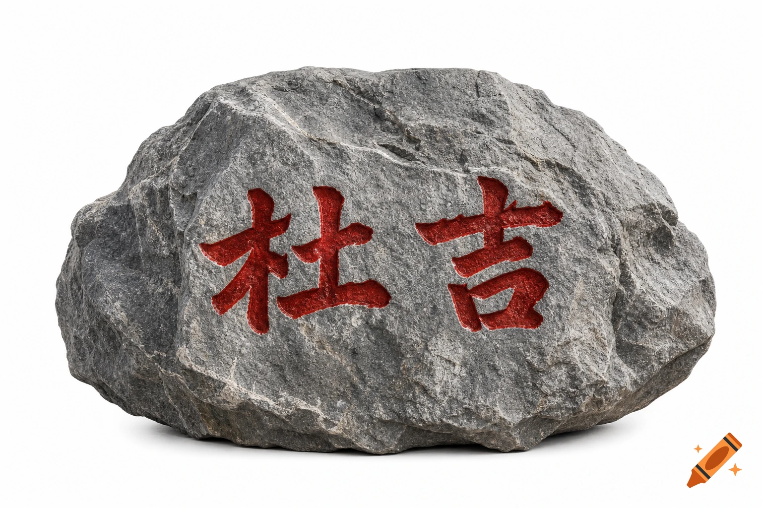 A realistic gray rock with two red carved Chinese characters '杜吉' on a white background.