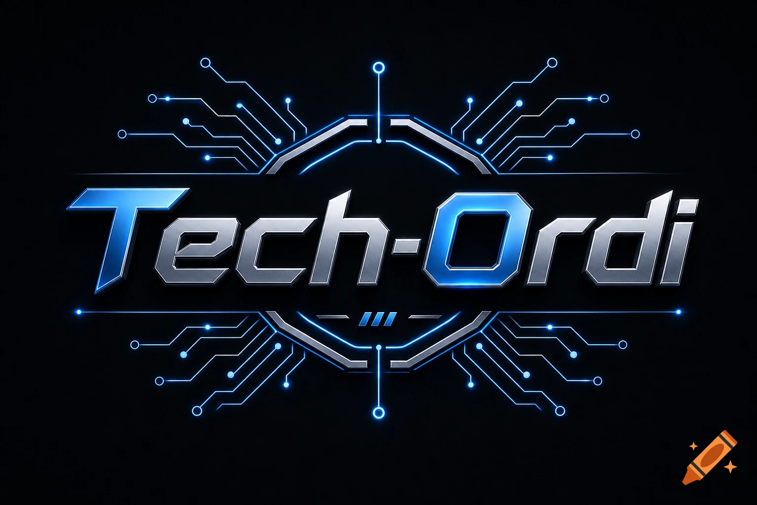 A stylized tech logo featuring the text "Tech-Ordi" in metallic silver and blue, encircled by glowing blue circuit board patterns on a black background.
