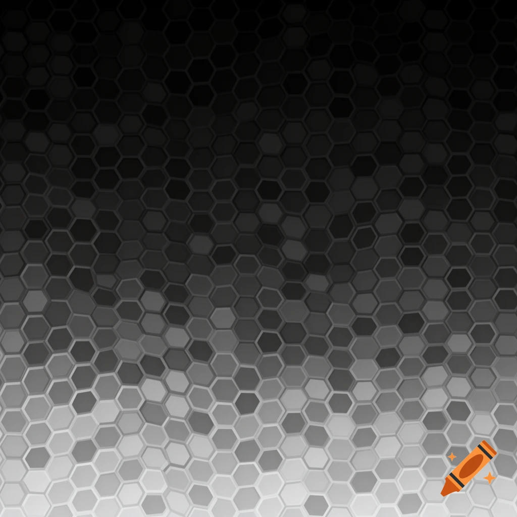 A black to gray to white gradient hexagonal pattern background.