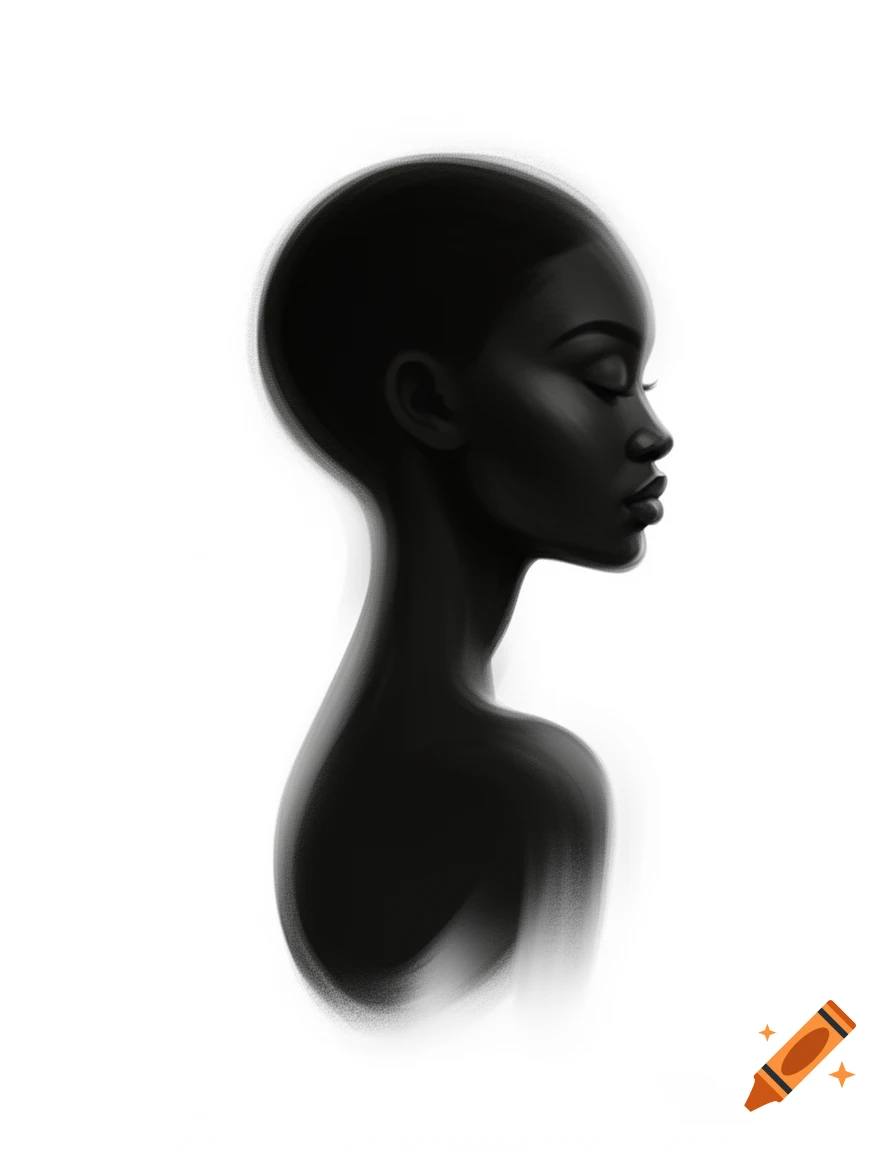 Minimalist abstract illustration of a Black woman's profile in silhouette against a white background.