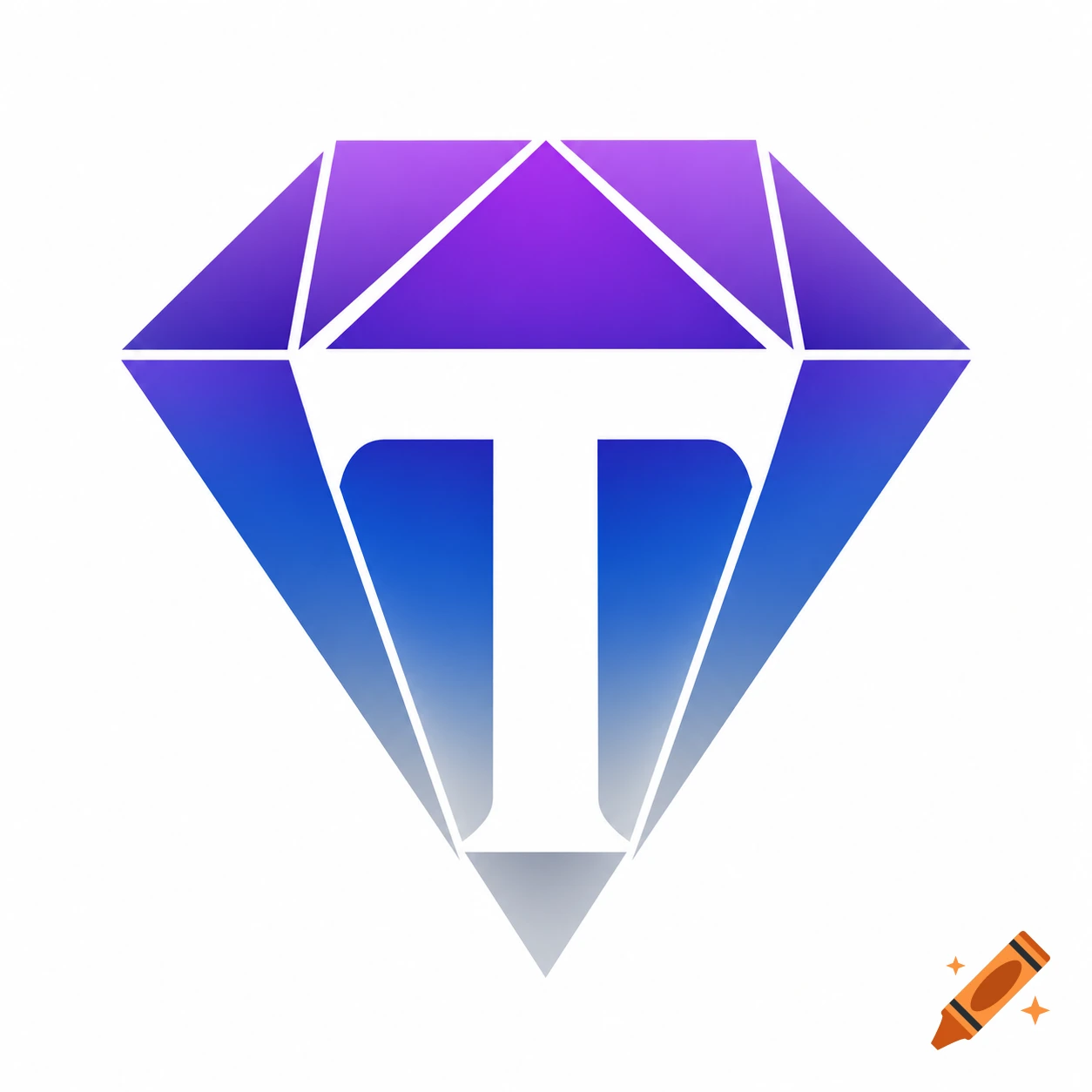 A purple to blue to grey gradient diamond with a white capital 'T' in the center.
