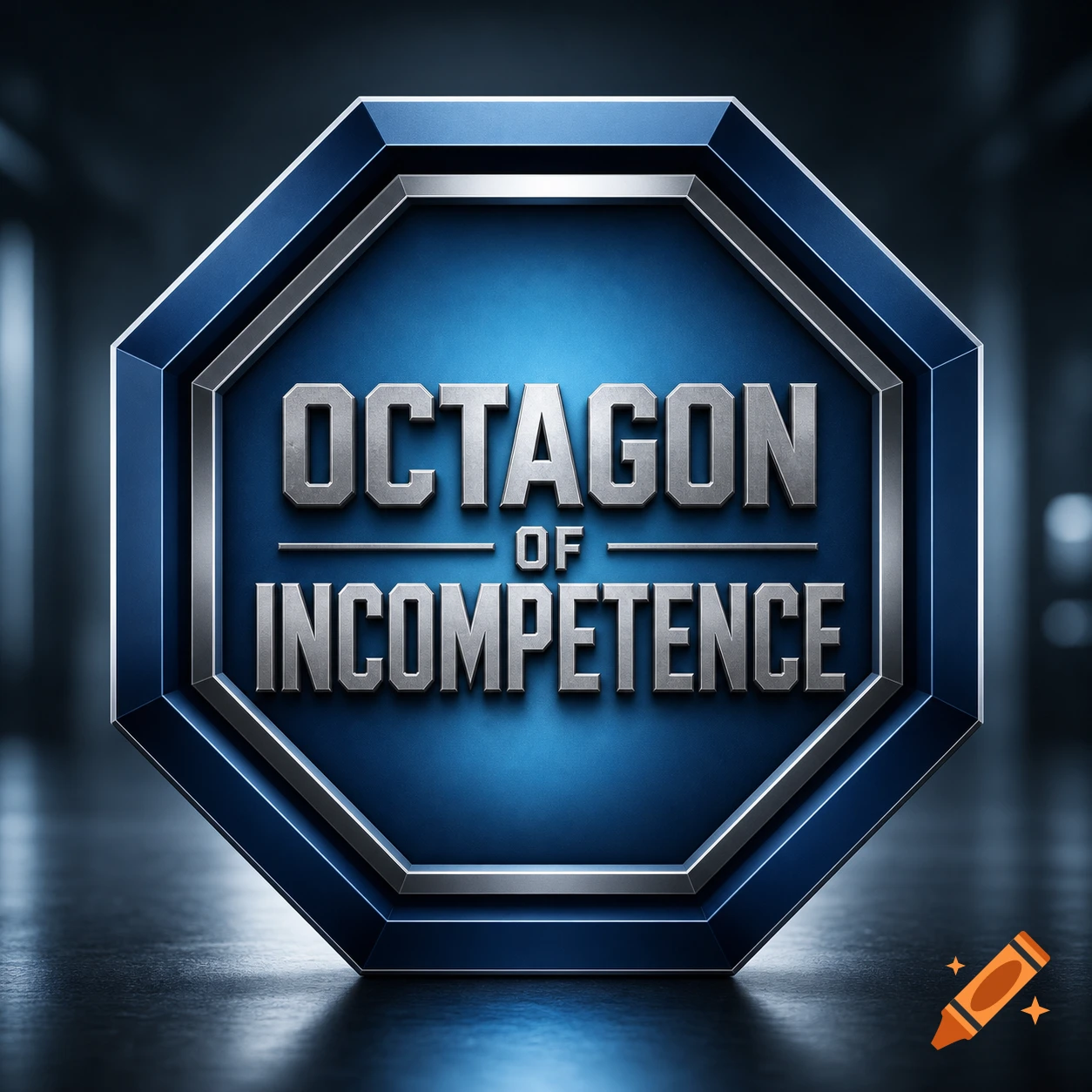 A metallic blue and silver octagon logo with 'OCTAGON OF INCOMPETENCE' in bold, 3D text.