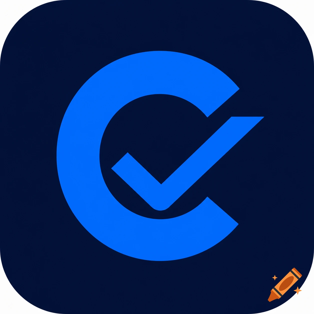 A minimalist app icon featuring a bold electric blue letter C integrated with a checkmark, on a dark navy background.
