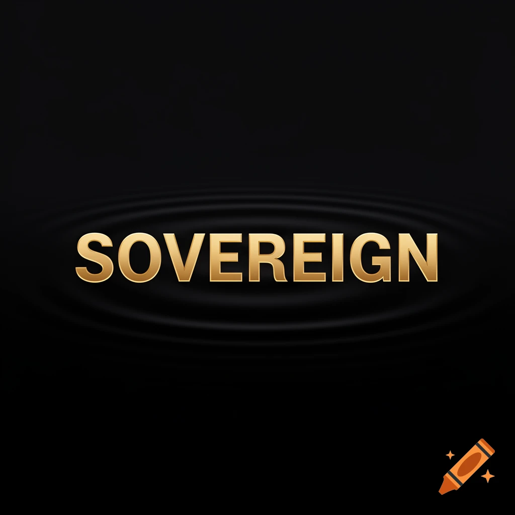 The word SOVEREIGN in shiny gold capital letters on a dark rippled background.