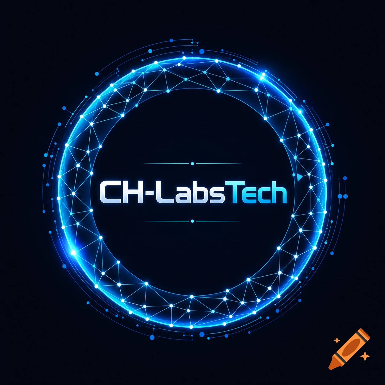 A professional logo featuring a glowing neon-blue and cyan ring made of interconnected data points, with the text "CH-LabsTech" in a modern font at its center, on a dark minimalist background.