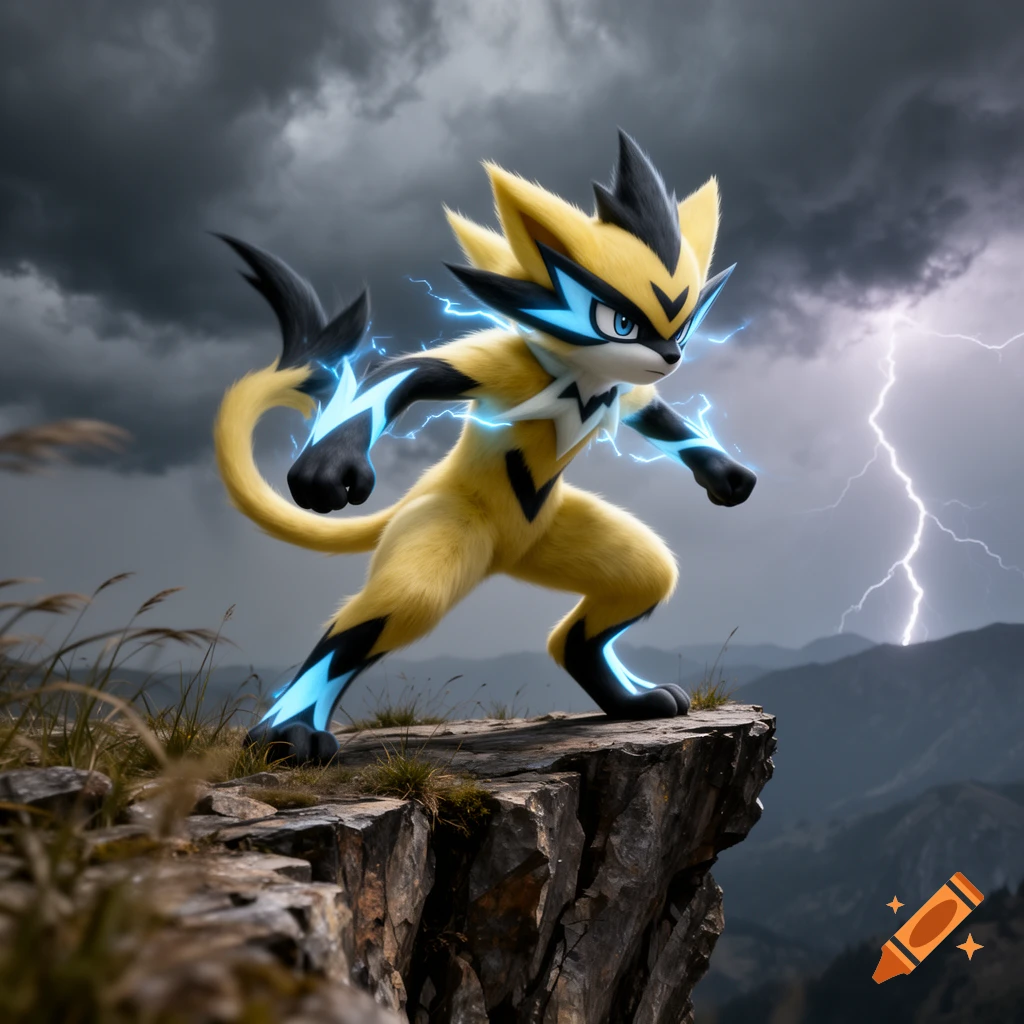 Zarora A yellow and black electric cat-like Pokémon, Zeraora, stands on a ...
