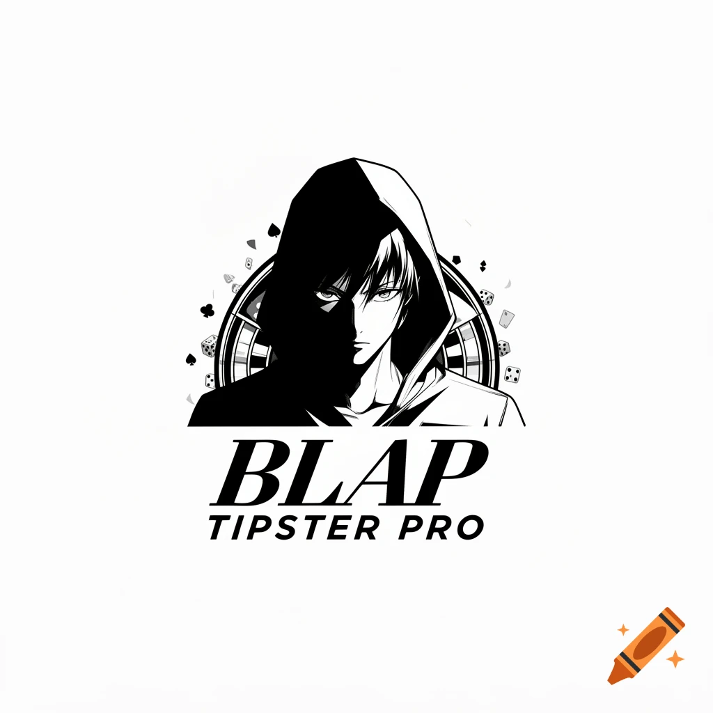 Black and white anime logo of a hooded character, roulette wheel, dice, and cards, with 'BLAP TIPSTER PRO' text.