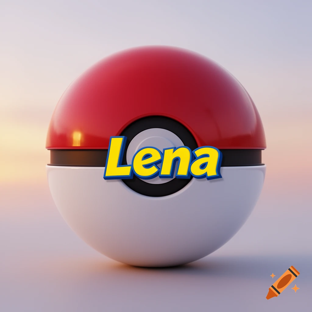 A red and white Pokeball with the name 'Lena' in yellow and blue lettering on its black band, set against a light background.