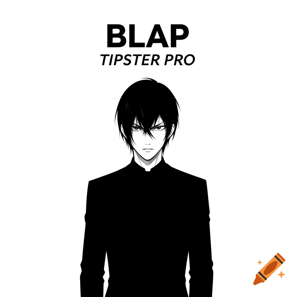 Black and white anime illustration of a man with black hair, looking serious, with "BLAP TIPSTER PRO" above him.