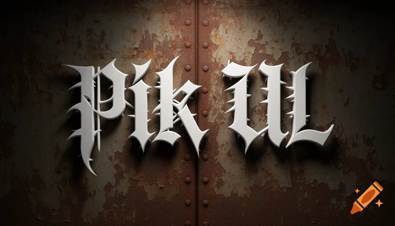 White death metal style text 'PIK UL' on a rusty metal background.