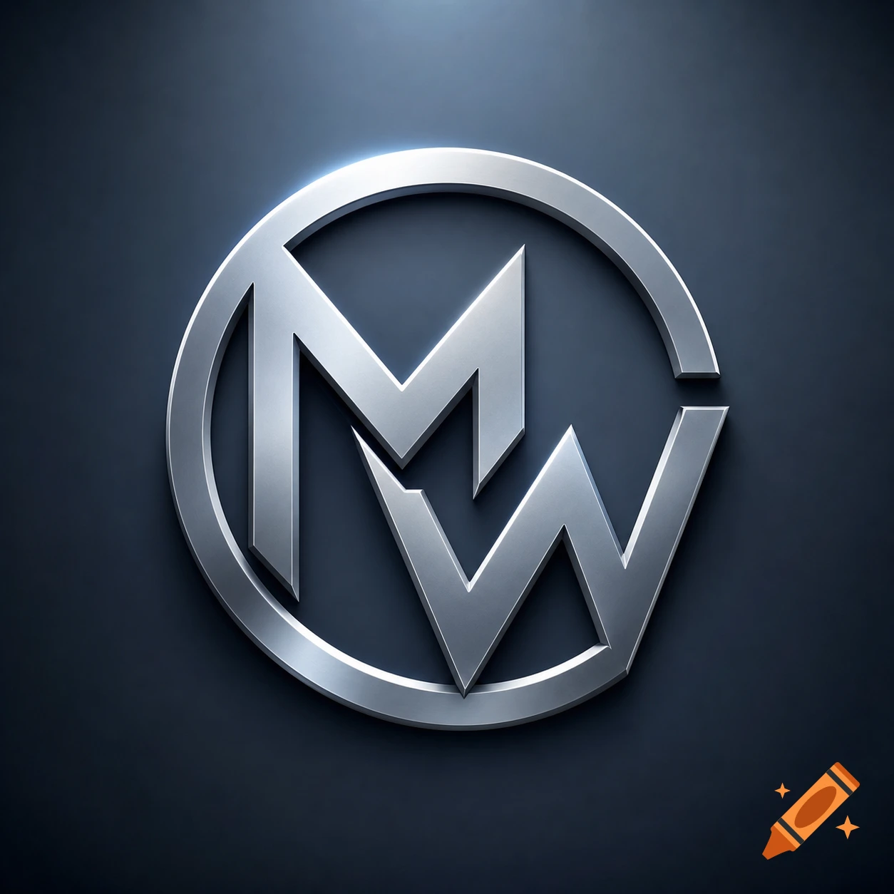 A modern, metallic 3D logo featuring the letters "MW" intertwined within a silver ring, set against a dark, lit background.