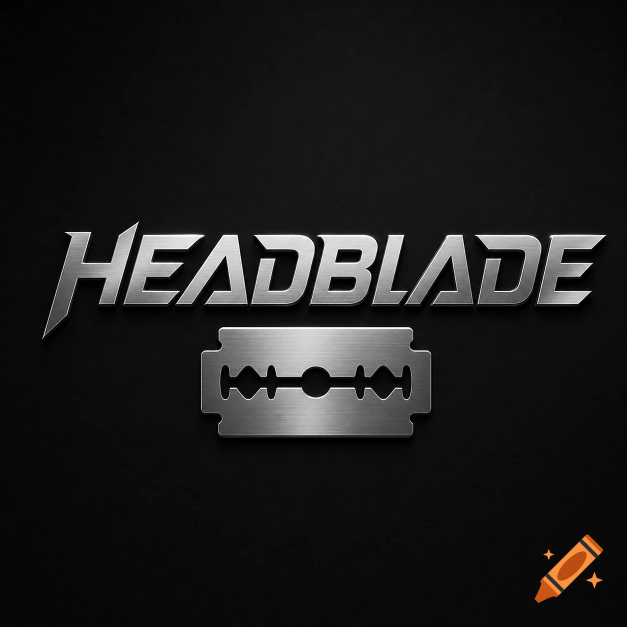Metallic 'HEADBLADE' logo with a razor blade symbol on a dark grey background.