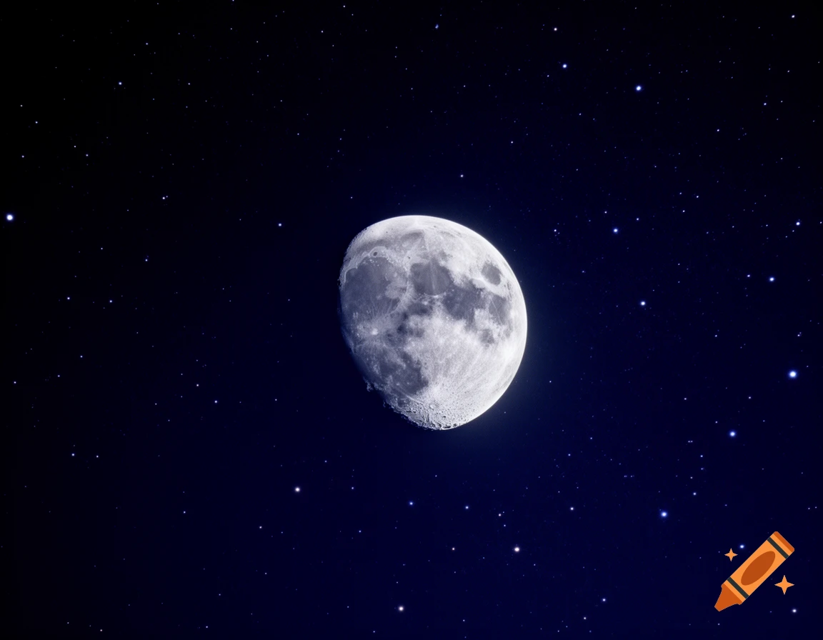 A detailed, photorealistic view of a crescent moon surrounded by countless stars in a dark blue night sky.