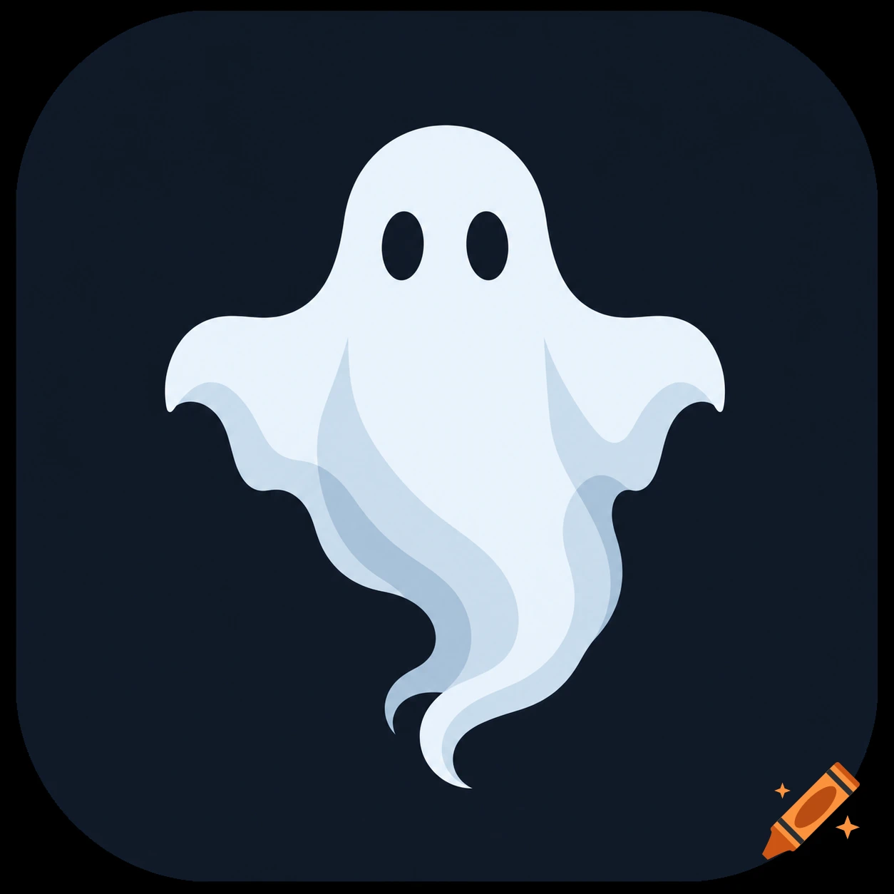 A simple white cartoon ghost with black oval eyes, depicted as an application icon on a dark blue background.