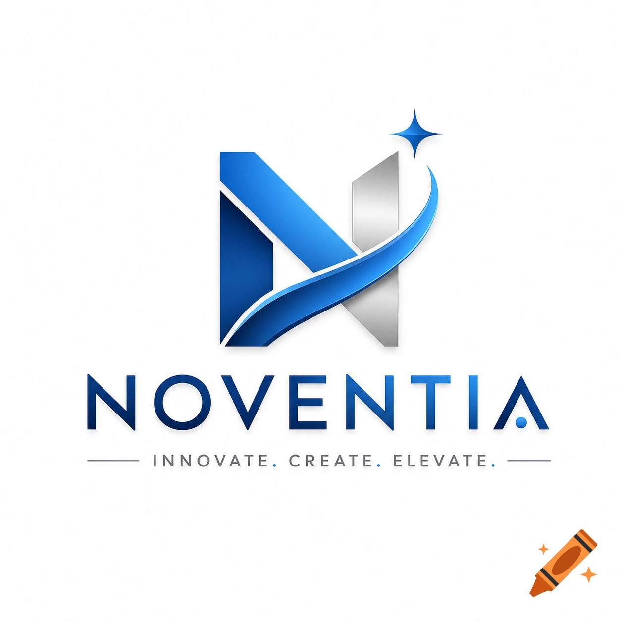 Blue and silver 'N' logo with a star and swoosh, above 'NOVENTIA' and 'INNOVATE. CREATE. ELEVATE.' on a white background.