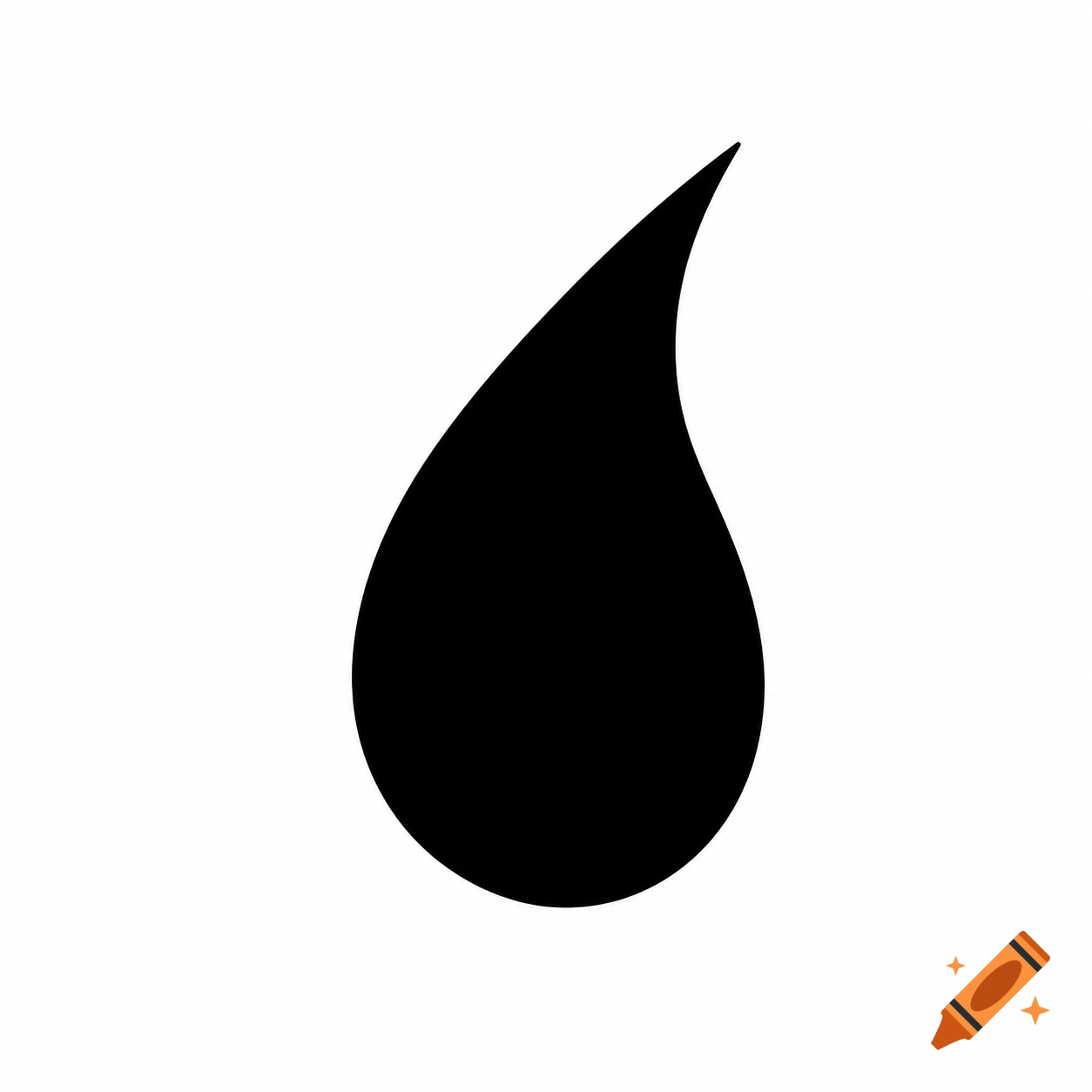 A solid black teardrop shape, pointing up and leaning slightly to the right, against a plain white background.