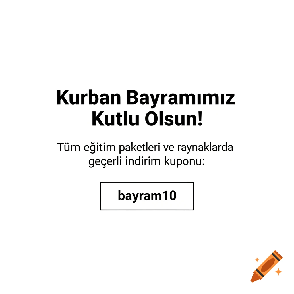 Black text on white wishing 'Happy Eid al-Adha' and offering 'bayram10' discount for education packages.