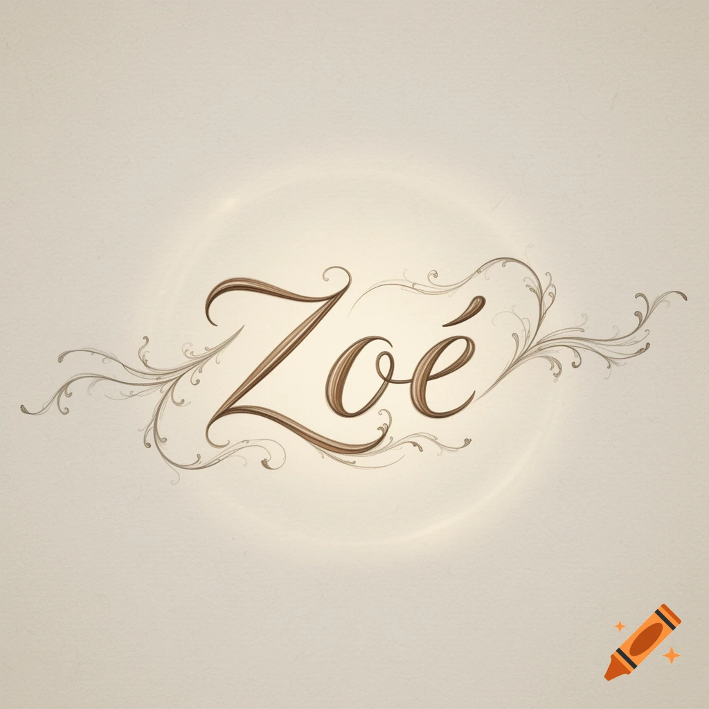 The name Zoé written in elegant brown calligraphy with decorative flourishes on a light background.