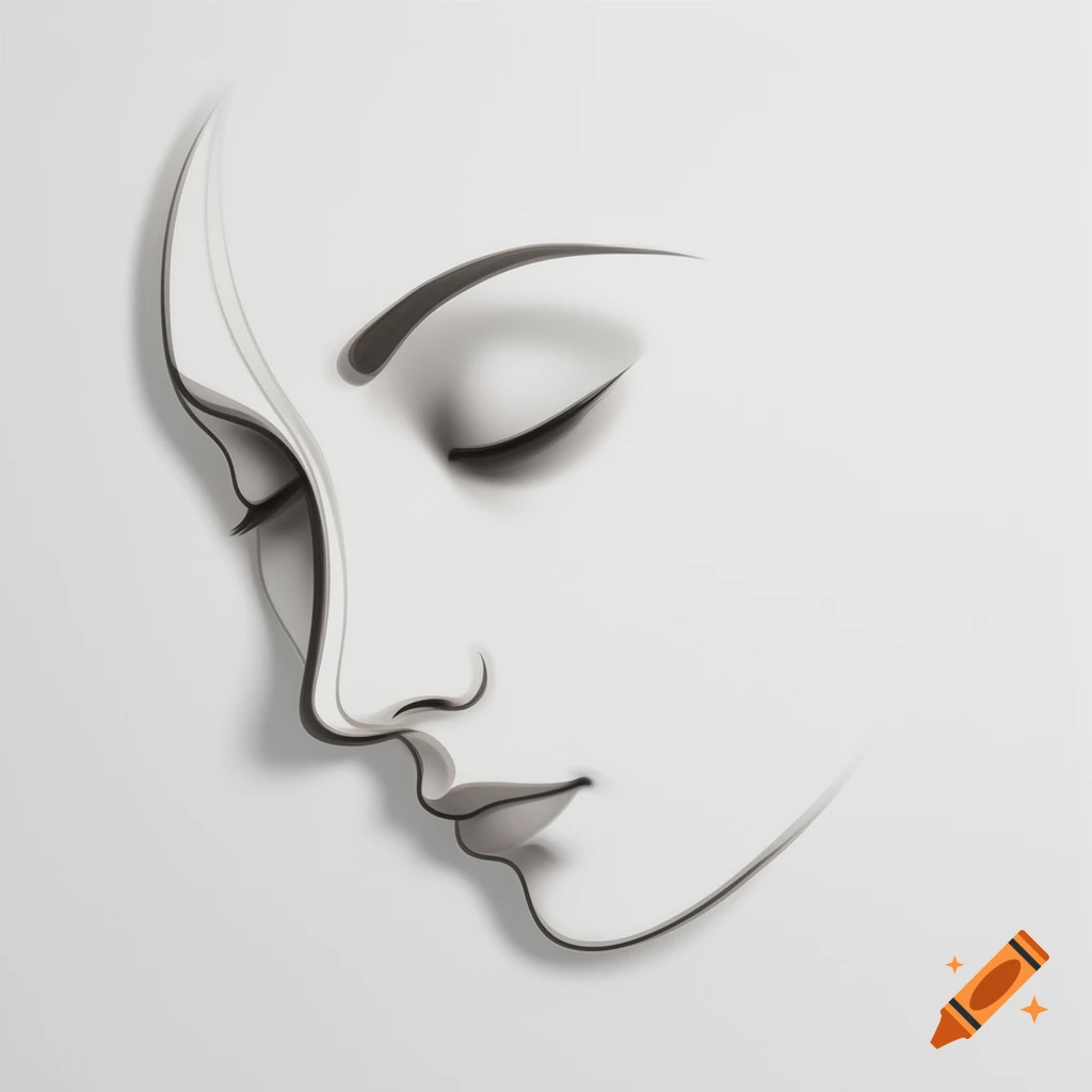 Minimalist line drawing of a face in profile with closed eyes, looking down and to the left, on a white background.