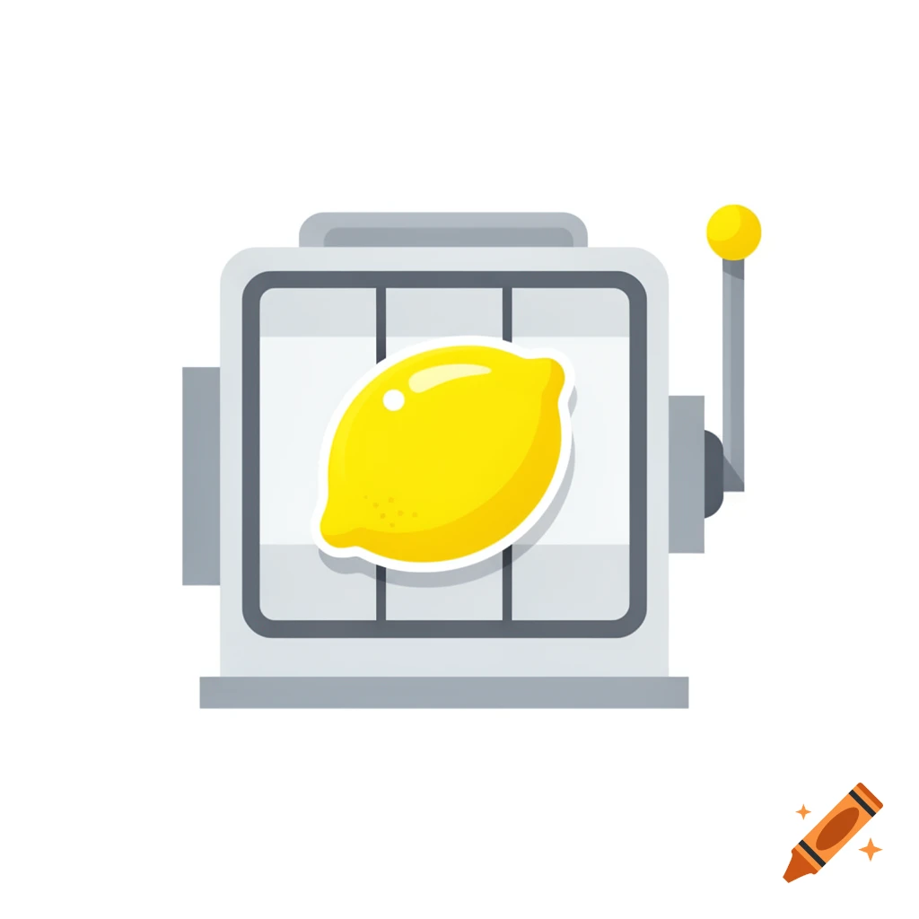 A vector illustration of a slot machine with a large yellow lemon on its display.