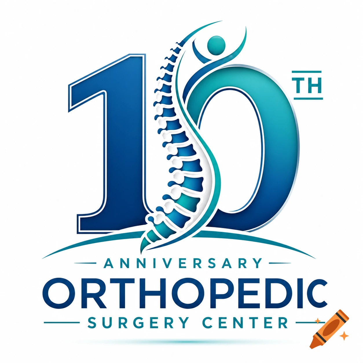 Blue and teal logo for Orthopedic Surgery Center's 10th Anniversary, featuring a stylized spine.