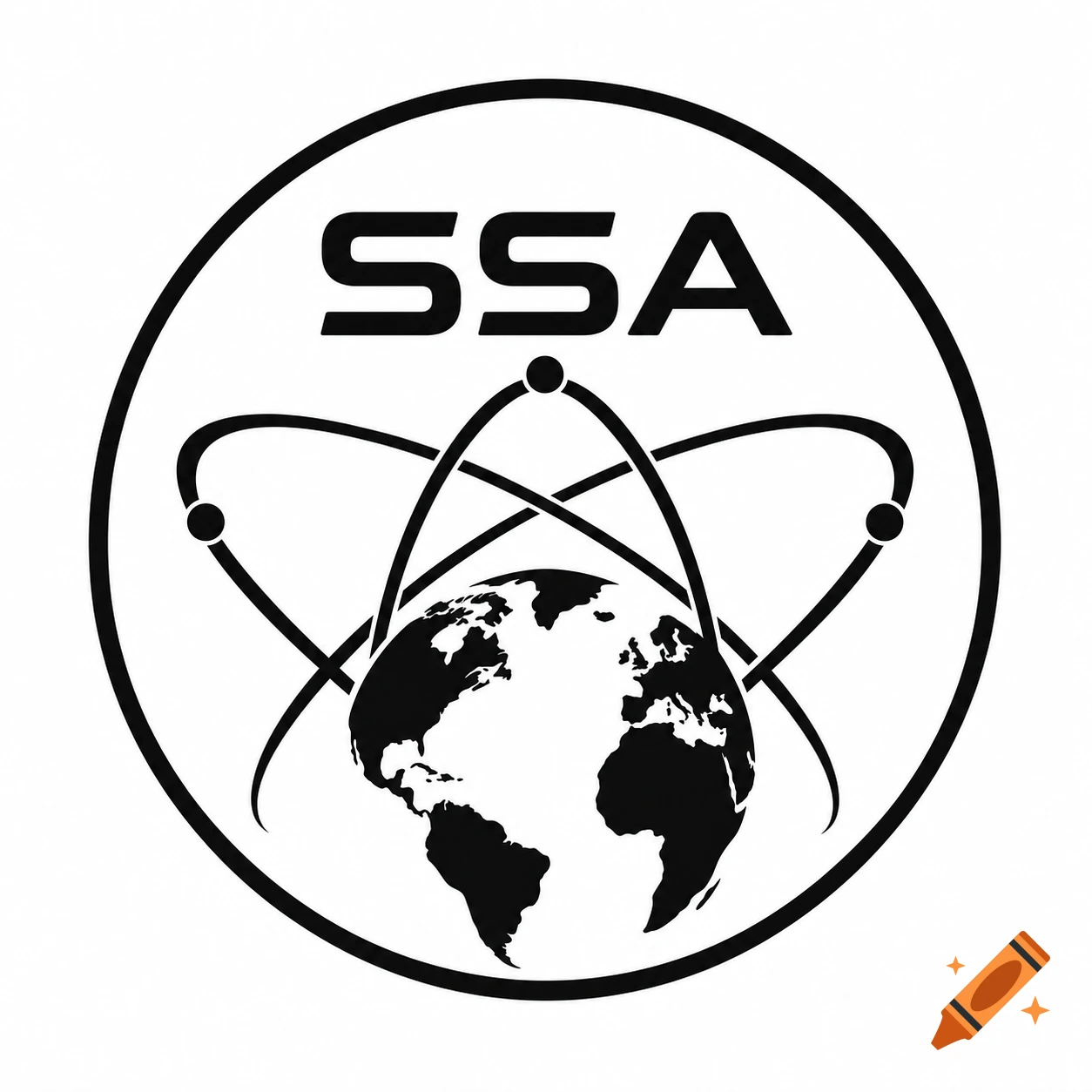 A black and white logo featuring the letters SSA above a globe encircled by multiple orbital lines.