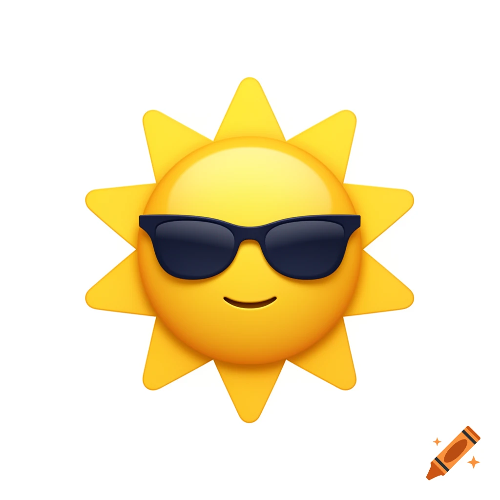 A smiling yellow sun emoji wearing dark sunglasses.