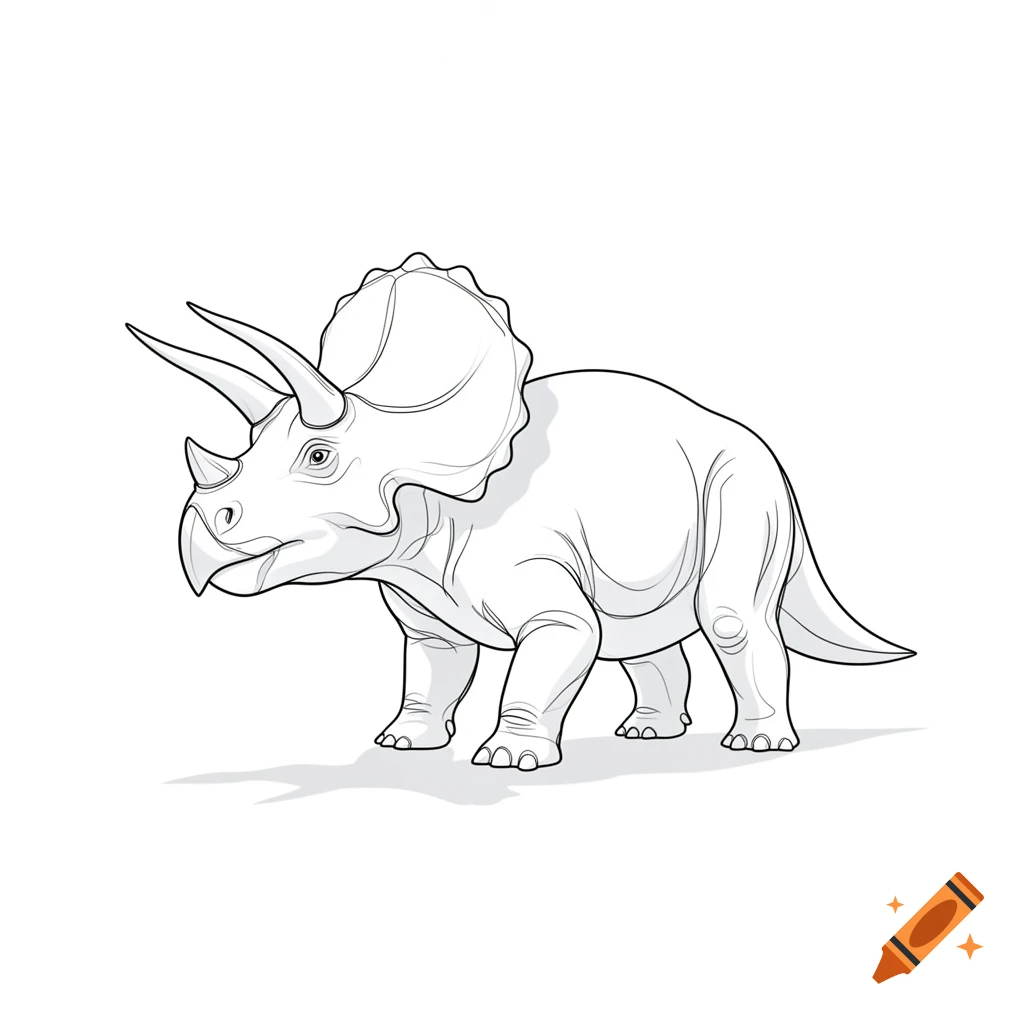 A simple black and white line drawing of a triceratops dinosaur, standing in profile.