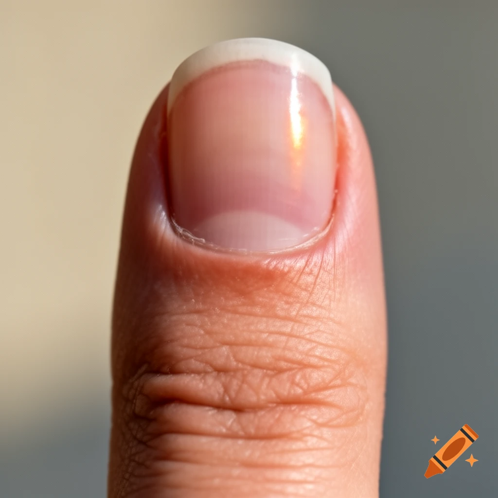 Photorealistic close-up of a human thumb and fingernail with a white tip.