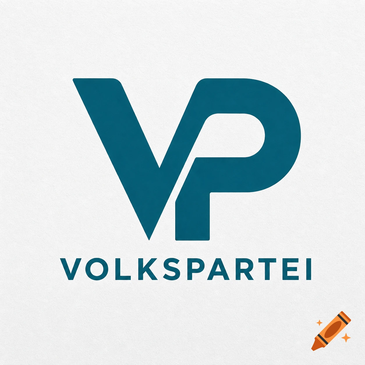A modern logo featuring a dark turquoise stylized letter 'V' and 'P' combined, with the word 'VOLKSPARTEI' in matching text below, all on a subtly textured white background.