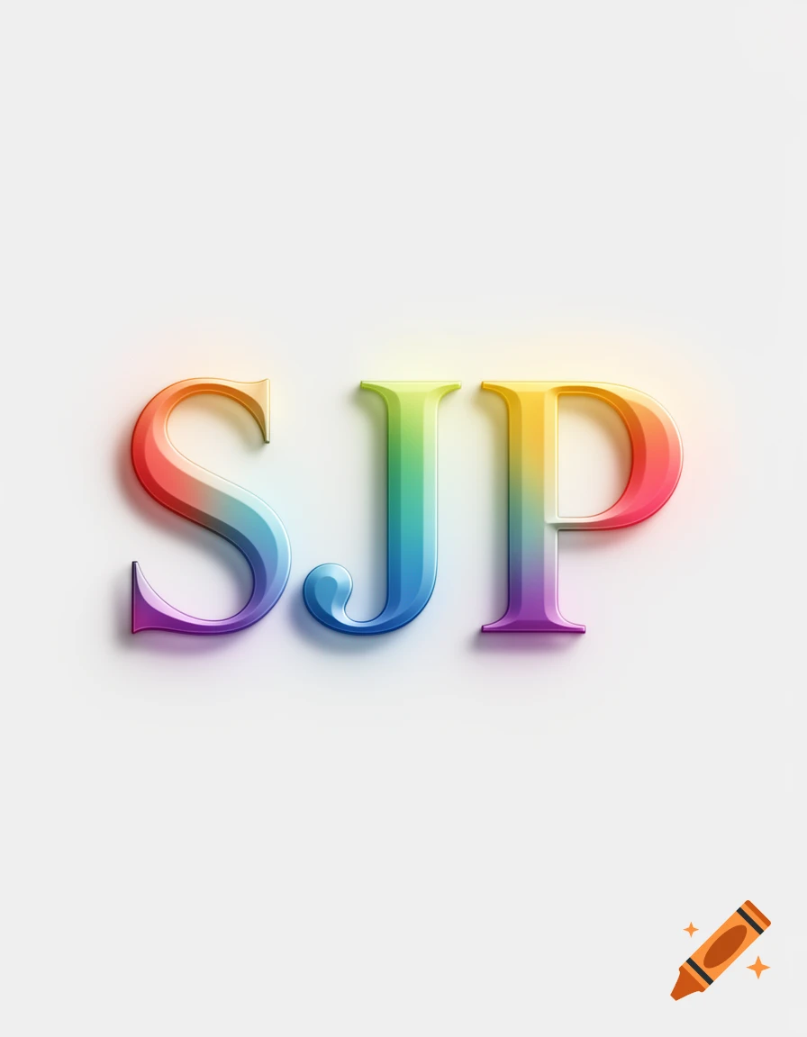 The letters SJP in a glossy, rainbow color gradient on a white background.