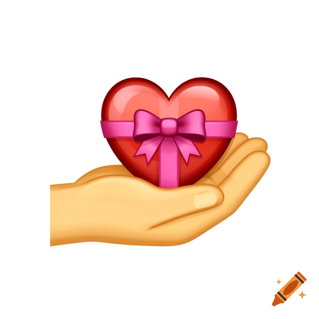 Emoji of a hand holding a red heart-shaped gift box with a pink ribbon.