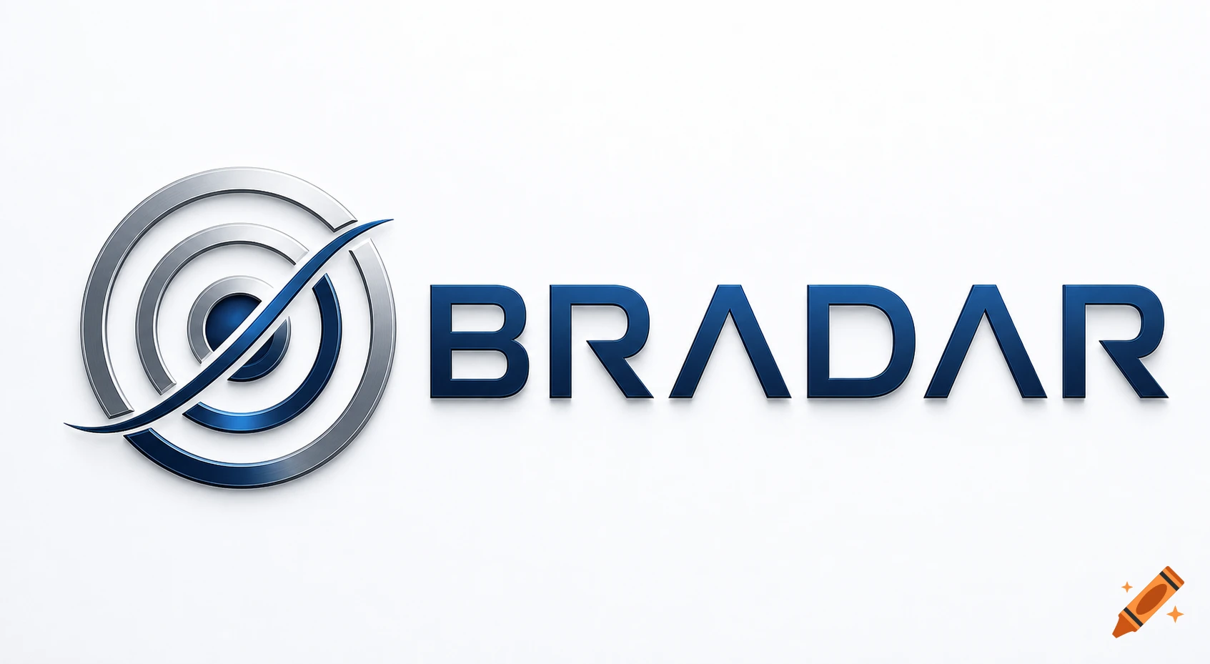 A 3D-rendered logo featuring a silver and blue concentric circle symbol crossed by a swoosh, next to dark blue 3D text that reads 'BRADAR'.