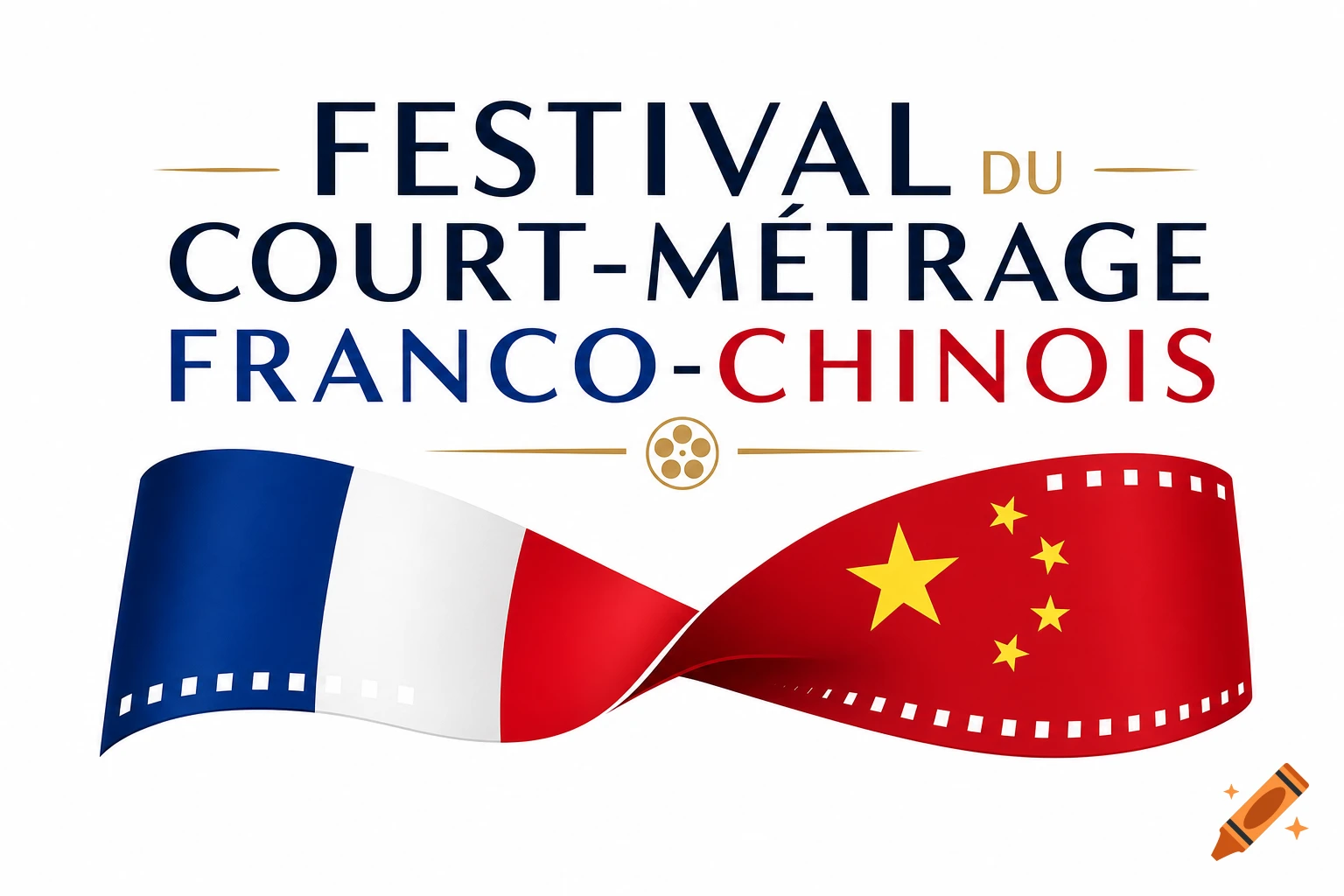 Logo for the Franco-Chinese Short Film Festival, featuring the French and Chinese flags shaped like film strips.