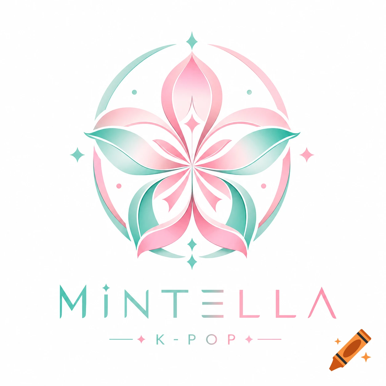 A stylized K-Pop logo with a pink and mint green flower design and the text 'MINTILLA K-POP'.