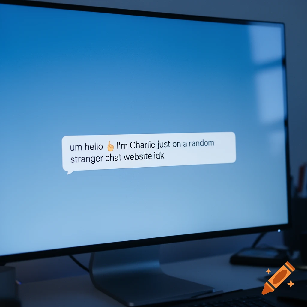 A close-up shot of a computer monitor displaying a chat message on a blue background.