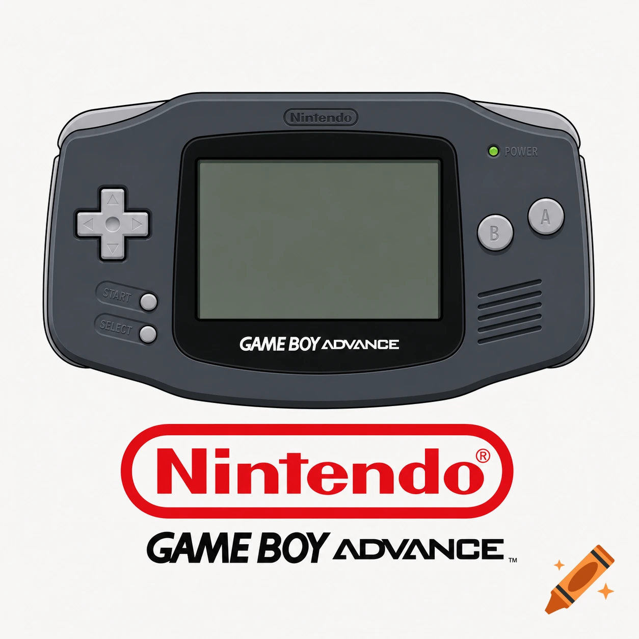 A grey Nintendo Game Boy Advance console with its logo below, in a clean illustration style.