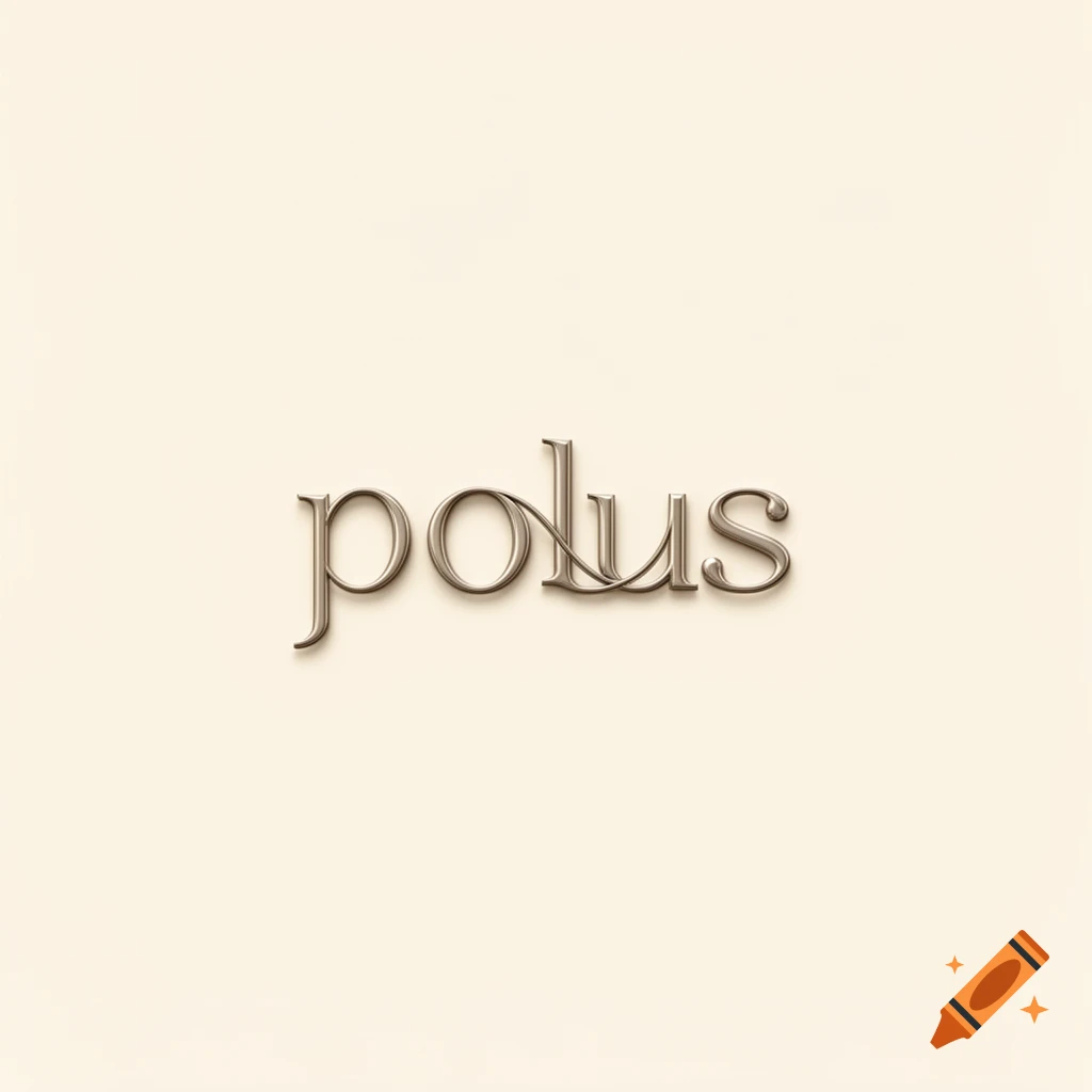 A stylized metallic 'polus' monogram on a cream background.