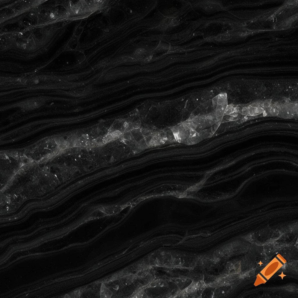 Seamless black onyx agate texture with wavy patterns and shimmering grey inclusions.